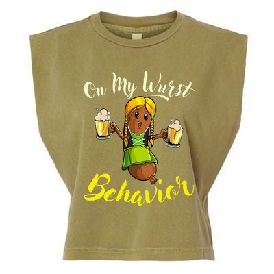 On My Wurst Behavior Funny Bratwurst German Oktoberfest Garment-Dyed Women's Muscle Tee