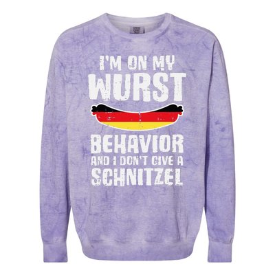 On My Wurst Behavior Dont Give Schnitzel Funny Oktoberfest Colorblast Crewneck Sweatshirt