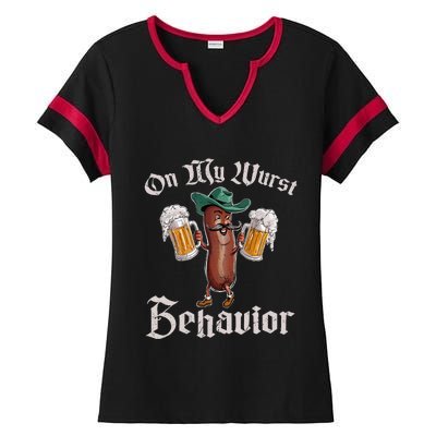 On My Wurst Behavior Funny Oktoberfest Ladies Halftime Notch Neck Tee