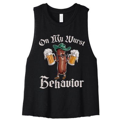 On My Wurst Behavior Funny Oktoberfest Women's Racerback Cropped Tank