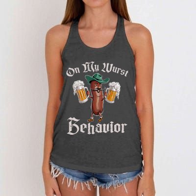 On My Wurst Behavior Funny Oktoberfest Women's Knotted Racerback Tank