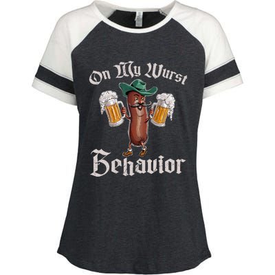 On My Wurst Behavior Funny Oktoberfest Enza Ladies Jersey Colorblock Tee