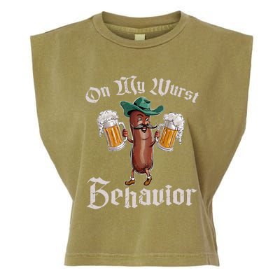 On My Wurst Behavior Funny Oktoberfest Garment-Dyed Women's Muscle Tee