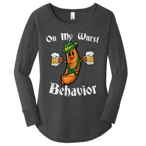 On My Wurst Behavior Funny Bratwurst German Oktoberfest Women's Perfect Tri Tunic Long Sleeve Shirt