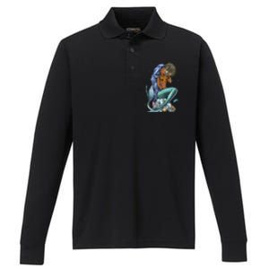 Ocean Mermaid Yemaya Orisha Goddess African Yoruba Religion Gift Performance Long Sleeve Polo