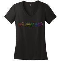 OH MY ZSH Programming Coder Hacker Nerdy Computer Tech Women's V-Neck T-Shirt