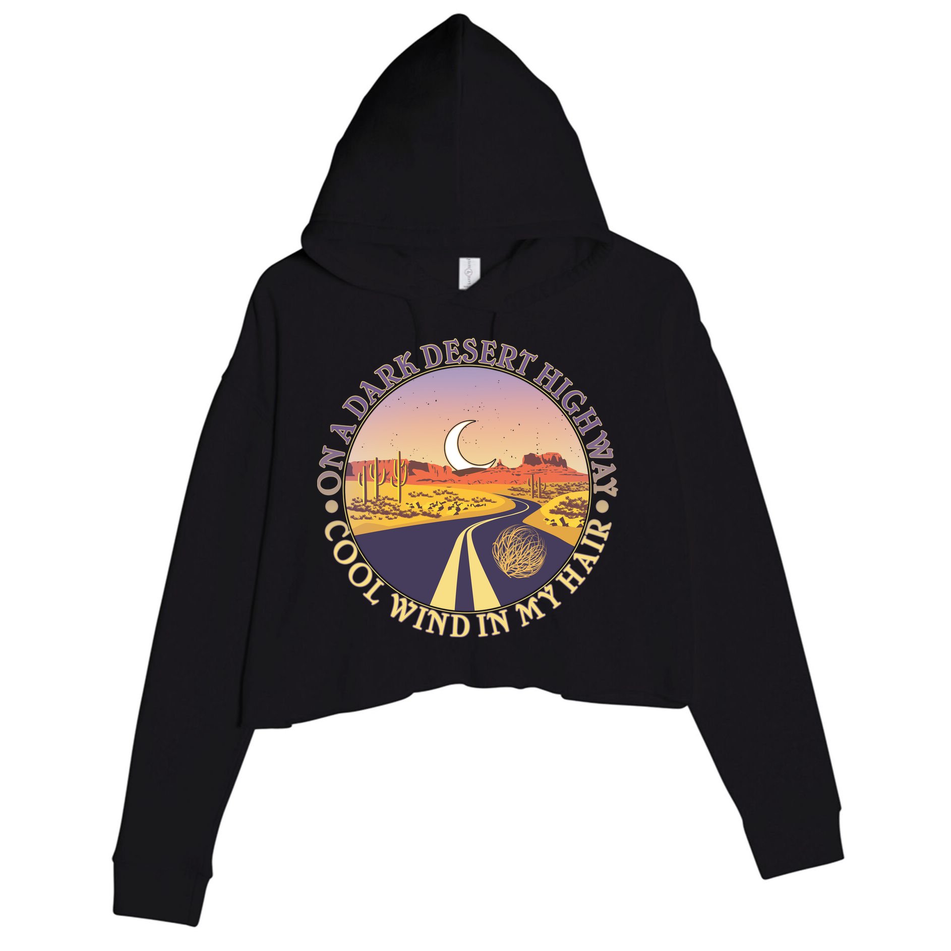 On A Dark Desert Highway Cool Wind In My Hair Crop Fleece Hoodie
