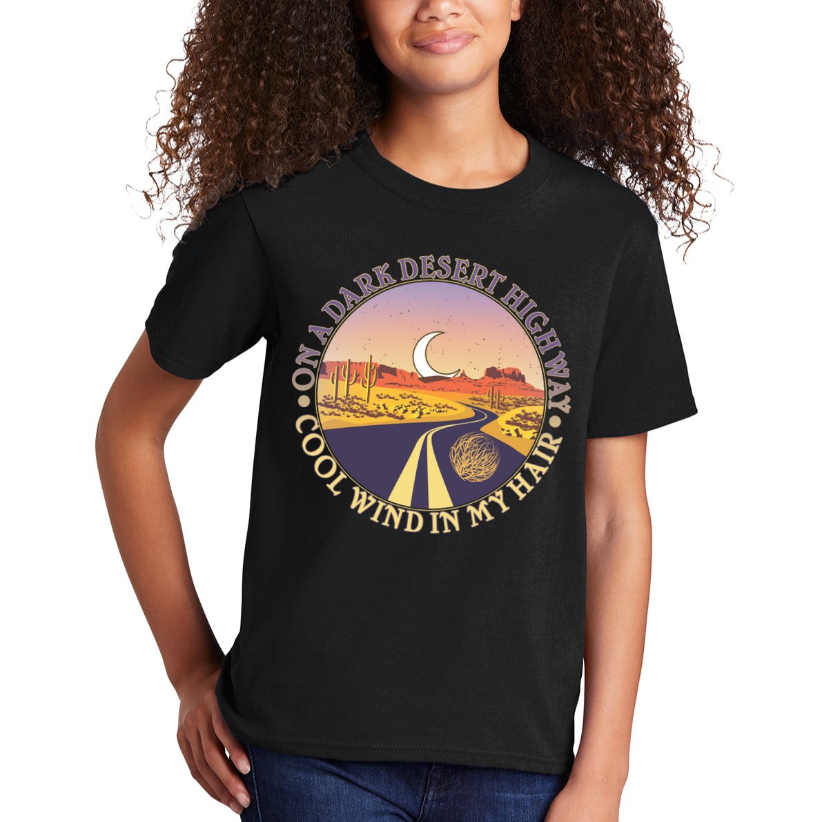On A Dark Desert Highway Cool Wind In My Hair Kids T-Shirt