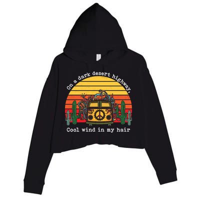  On A Dark Desert Highway Retro Crop Fleece Hoodie