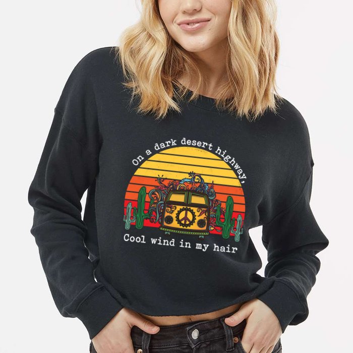  On A Dark Desert Highway Retro Cropped Pullover Crew