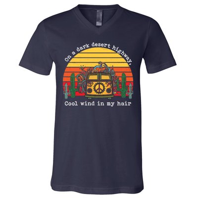  On A Dark Desert Highway Retro V-Neck T-Shirt