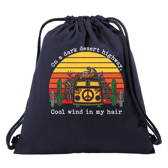  On A Dark Desert Highway Retro Drawstring Bag