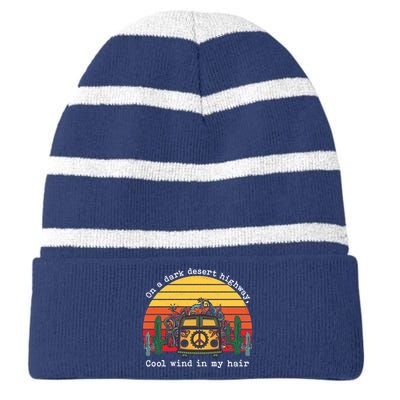  On A Dark Desert Highway Retro Striped Beanie with Solid Band