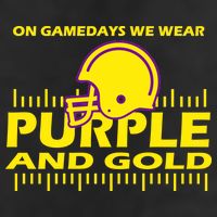On Gamedays We Wear Purple and Gold Football 7 Panel Mesh Trucker Snapback Hat