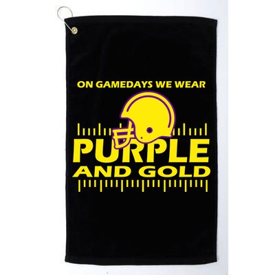 On Gamedays We Wear Purple and Gold Football Golf Towel