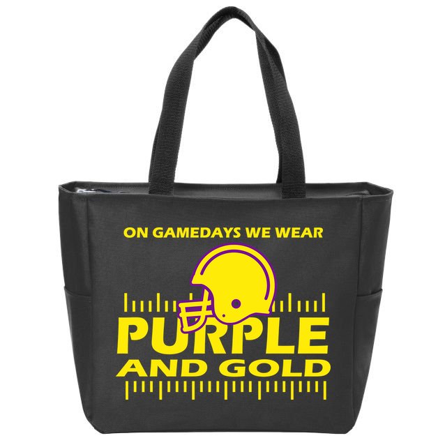 On Gamedays We Wear Purple and Gold Football Zip Tote Bag