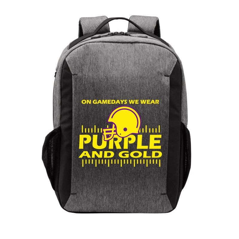 On Gamedays We Wear Purple and Gold Football Vector Backpack