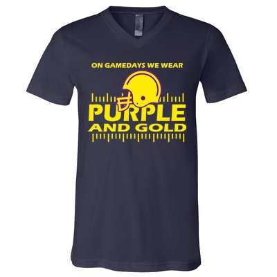 On Gamedays We Wear Purple and Gold Football V-Neck T-Shirt