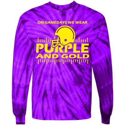 On Gamedays We Wear Purple and Gold Football Tie-Dye Long Sleeve Shirt