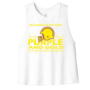 On Gamedays We Wear Purple and Gold Football Women's Racerback Cropped Tank