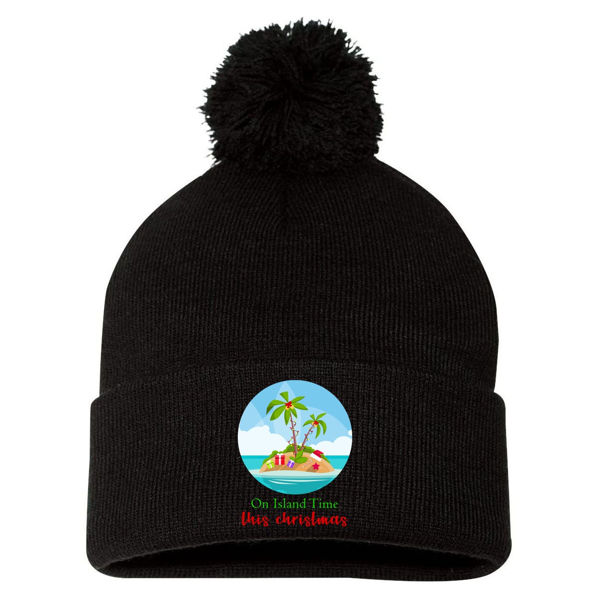 On Island Time This Christmas Vacation Pom Pom 12in Knit Beanie