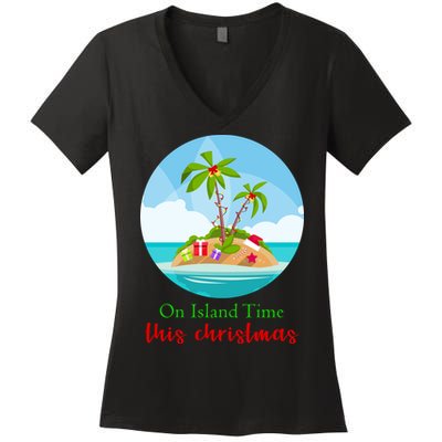 On Island Time This Christmas Vacation Women's V-Neck T-Shirt