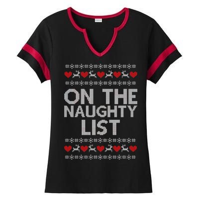 On The Naughty List Ugly Christmas Ladies Halftime Notch Neck Tee