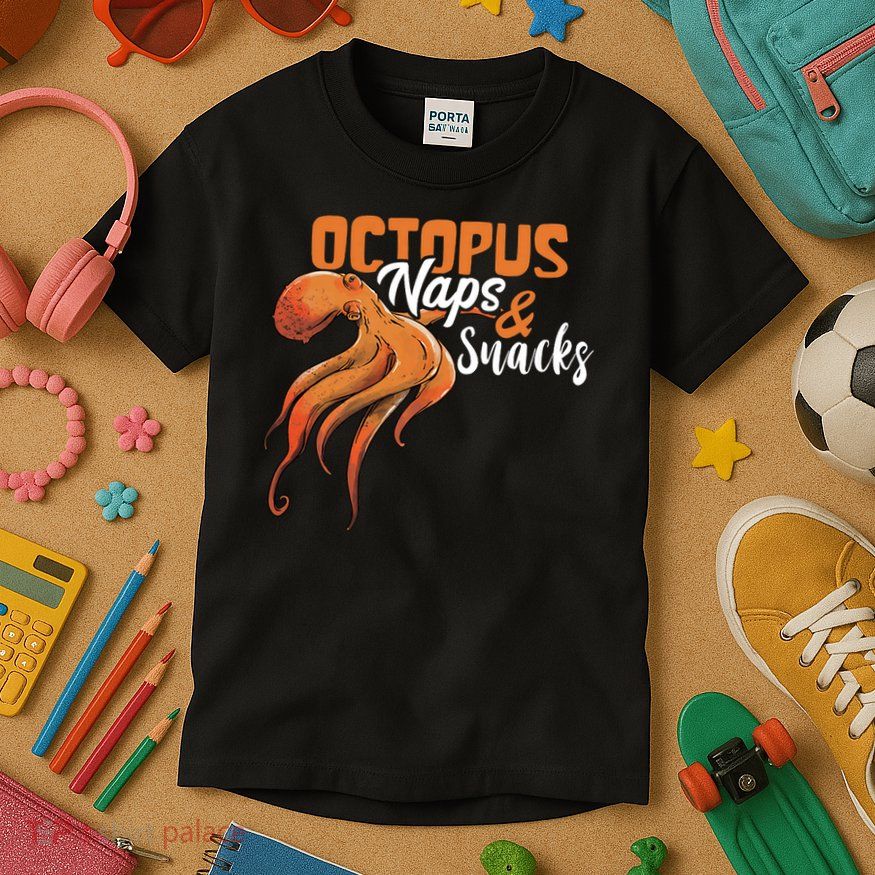 Octopus Naps And Snacks Sea Animals Cephalopod Kraken Kids T-Shirt