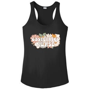 Obstetrics Nurse Botanical Floral Flowers Retro Groovy Style Gift Ladies PosiCharge Competitor Racerback Tank