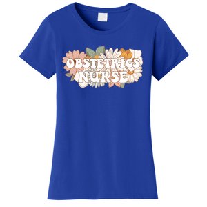 Obstetrics Nurse Botanical Floral Flowers Retro Groovy Style Gift Women's T-Shirt