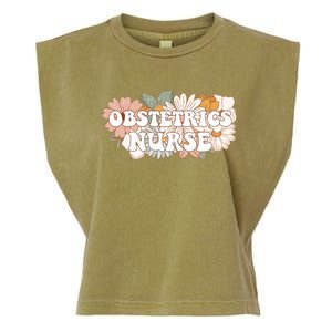 Obstetrics Nurse Botanical Floral Flowers Retro Groovy Style Gift Garment-Dyed Women's Muscle Tee