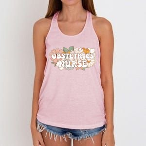 Obstetrics Nurse Botanical Floral Flowers Retro Groovy Style Gift Women's Knotted Racerback Tank