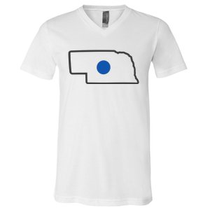 Omaha Nebraska Blue Dot V-Neck T-Shirt