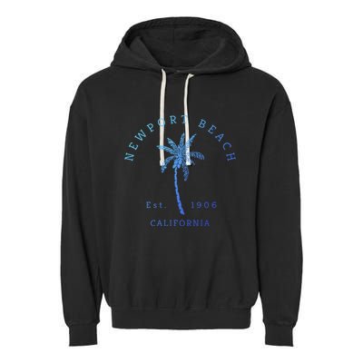 Original Newport Beach Ca Palm Tree Unique Novelty Art Great Gift Garment-Dyed Fleece Hoodie