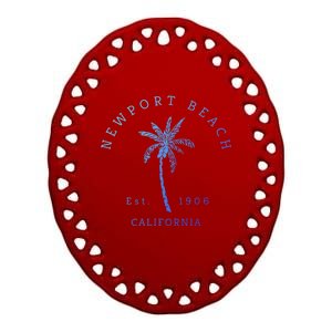 Original Newport Beach Ca Palm Tree Unique Novelty Art Great Gift Ceramic Oval Ornament