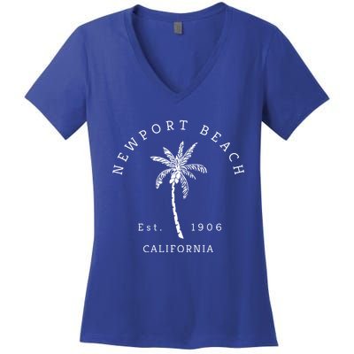 Original Newport Beach Ca Palm Tree Unique Novelty Art Gift Women's V-Neck T-Shirt