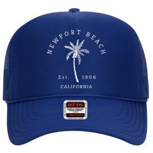 Original Newport Beach Ca Palm Tree Unique Novelty Art Gift High Crown Mesh Back Trucker Hat