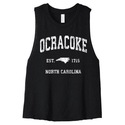 Ocracoke North Carolina Nc Vintage Athletic Women's Racerback Cropped Tank