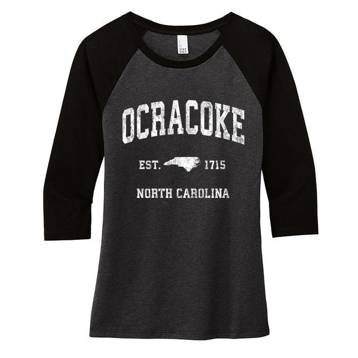 Ocracoke North Carolina Nc Vintage Athletic Women's Tri-Blend 3/4-Sleeve Raglan Shirt