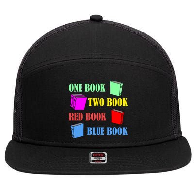 One Book Two Book Red Book Blue Book 7 Panel Mesh Trucker Snapback Hat