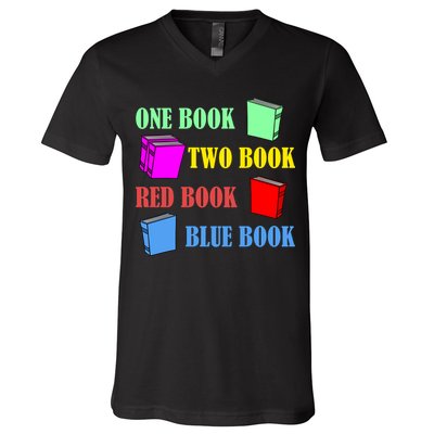 One Book Two Book Red Book Blue Book V-Neck T-Shirt