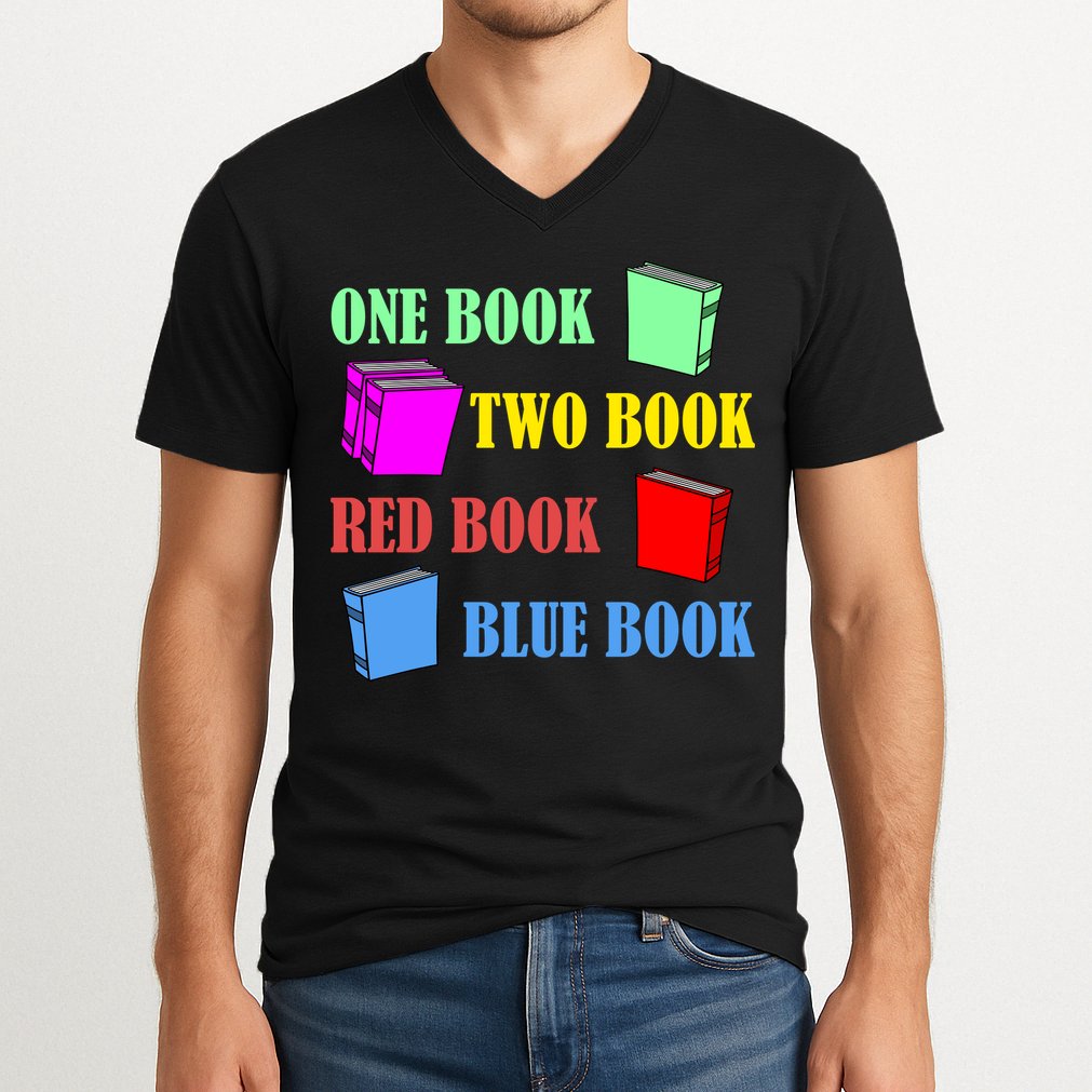One Book Two Book Red Book Blue Book V-Neck T-Shirt