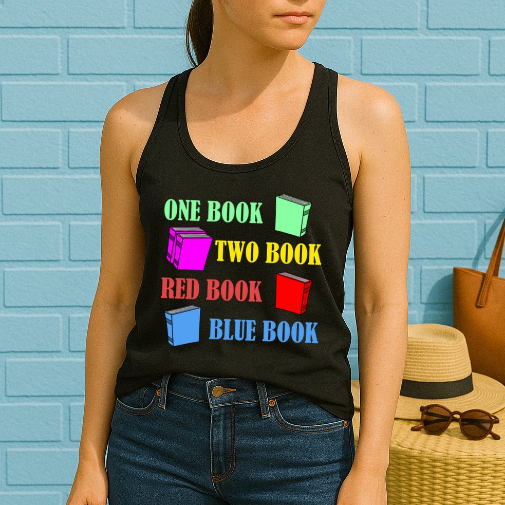 One Book Two Book Red Book Blue Book Womens Tank Top