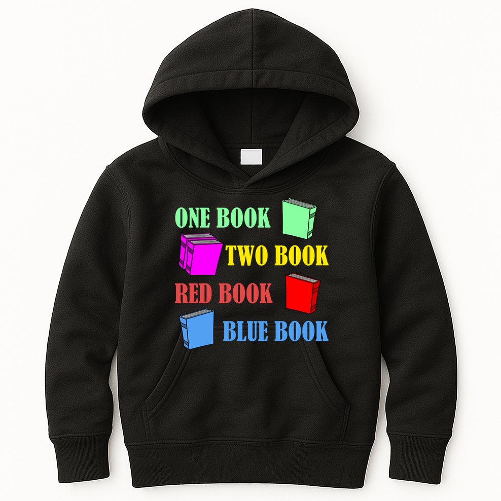One Book Two Book Red Book Blue Book Kids Hoodie