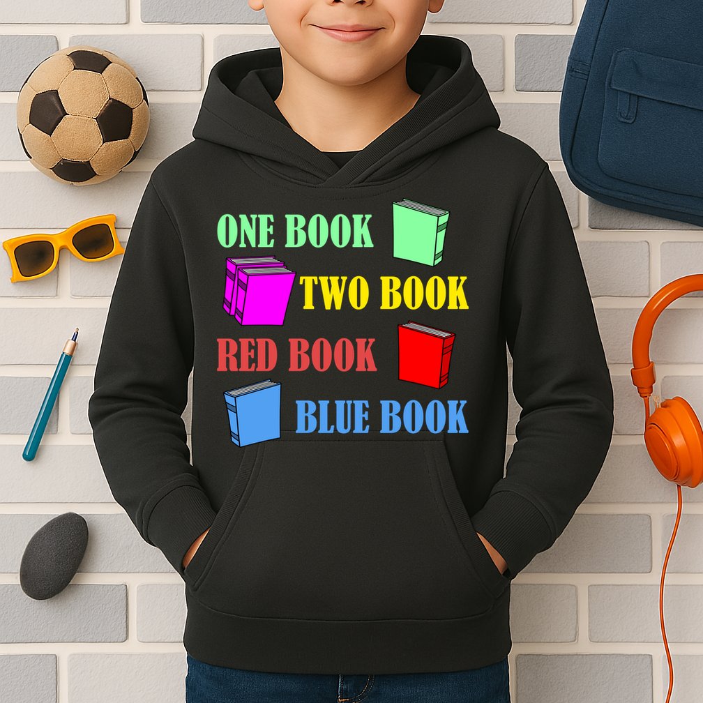 One Book Two Book Red Book Blue Book Kids Hoodie