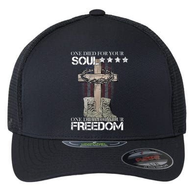 One Died For Your Soul And Freedom Flexfit Unipanel Trucker Cap