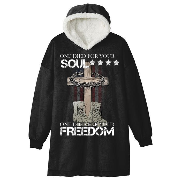 One Died For Your Soul And Freedom Hooded Wearable Blanket