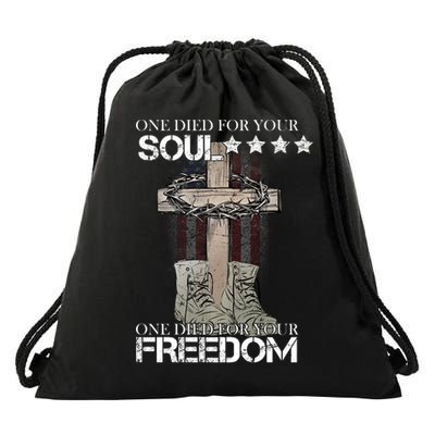 One Died For Your Soul And Freedom Drawstring Bag