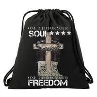 One Died For Your Soul And Freedom Drawstring Bag