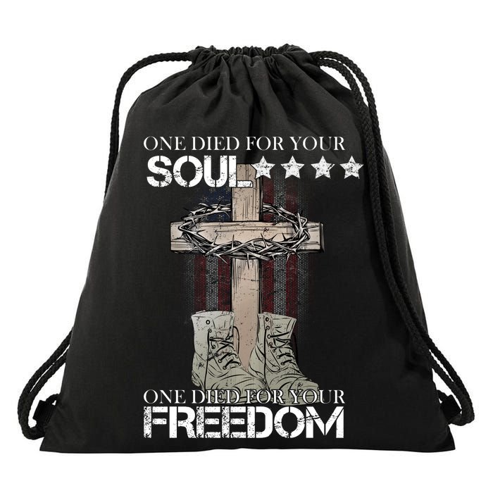 One Died For Your Soul And Freedom Drawstring Bag